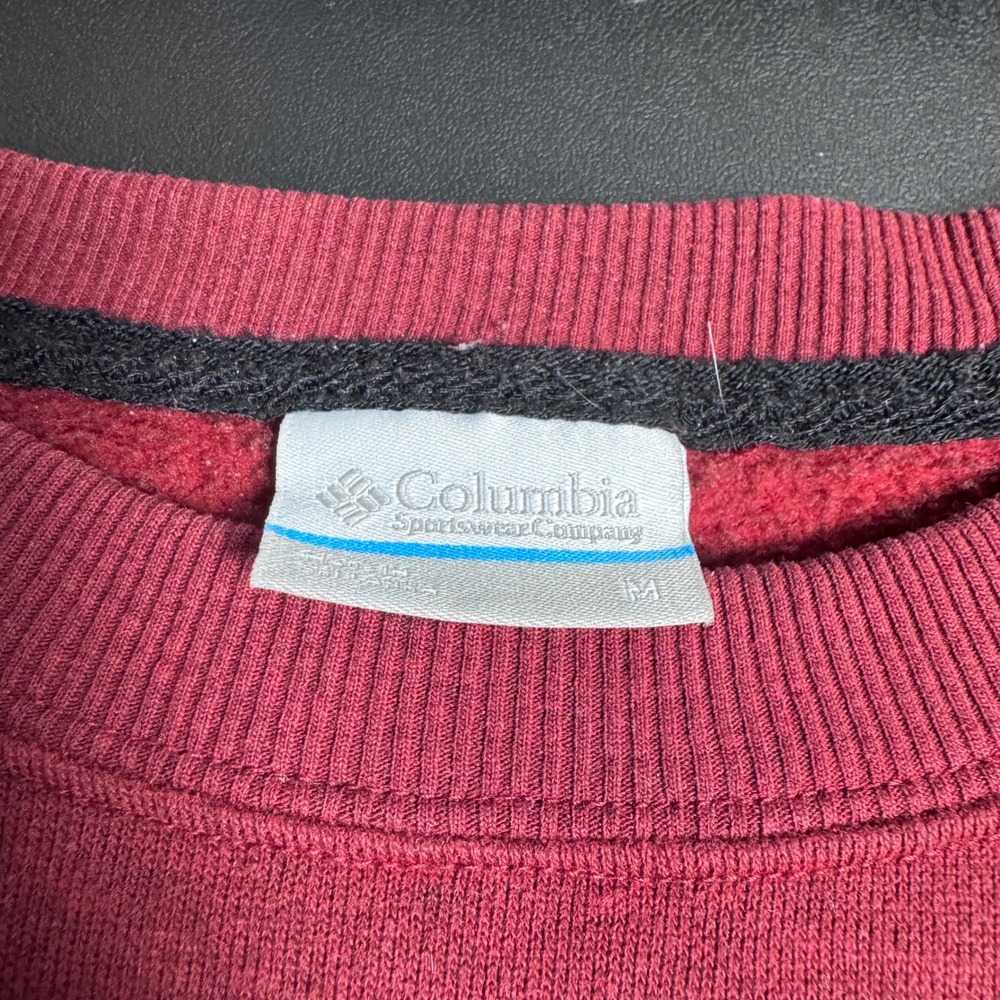 Columbia Sweatshirt Mens Medium Red Solid Crewneck Fleece Pullover Logo - Picture 2 of 5